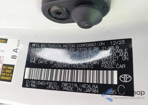 2024 Toyota Corolla Hybrid Le z USA, uszkodzony, nr VIN JTDBCMFE1R3038410